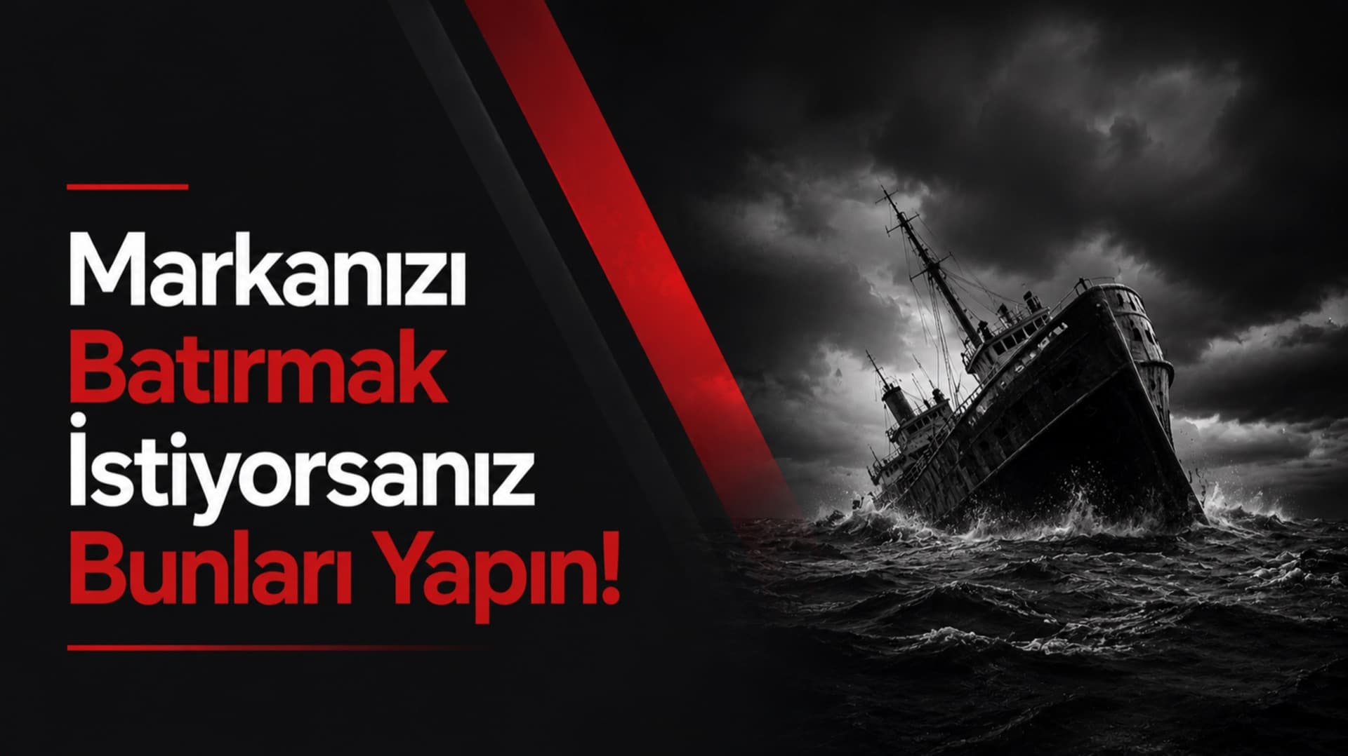 Fırtınalı denizde yan yatmış, batmakta olan bir gemi